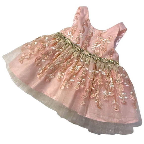 American Princess Other - American Princess Baby Girl Dress Set 6M Pink Gold Embroidered Tulle Party Dress